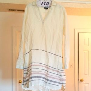 White 100% Linen Tahari V- neck dress. Sz M